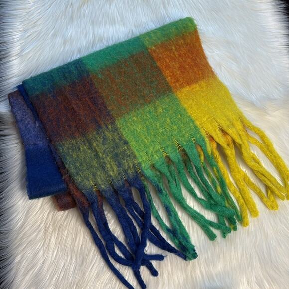Multi Color Fuzzy Plaid Blanket Scarf - Picture 5 of 5